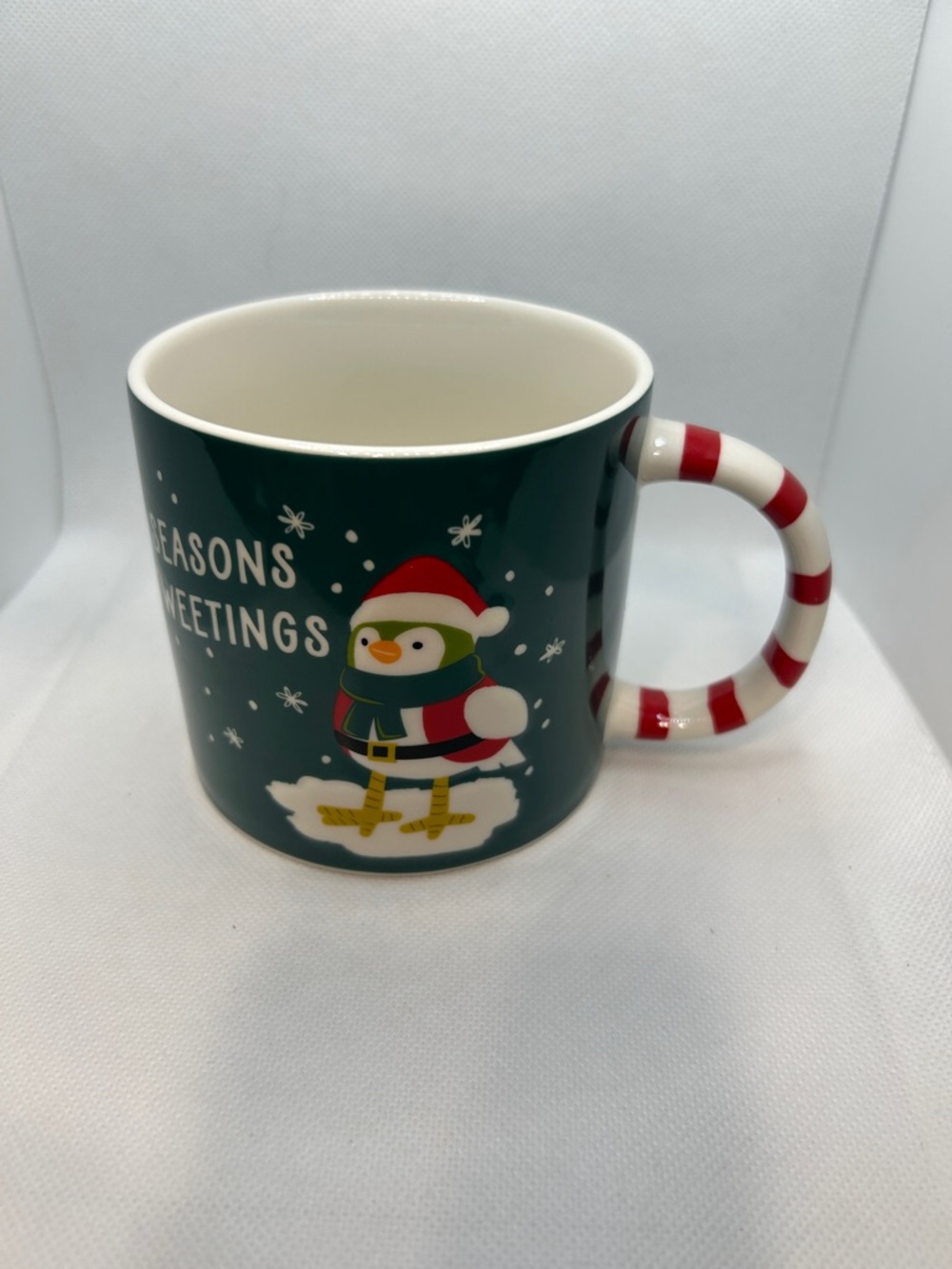Wondershop Dark Green Penguin Holiday Mug with Red & White Striped Handle